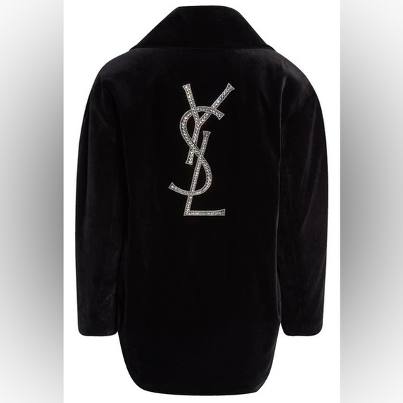 Saint Laurent Jackets & Blazers - SAINT LAURENT Oversized Velvet Coat Crystal Logo